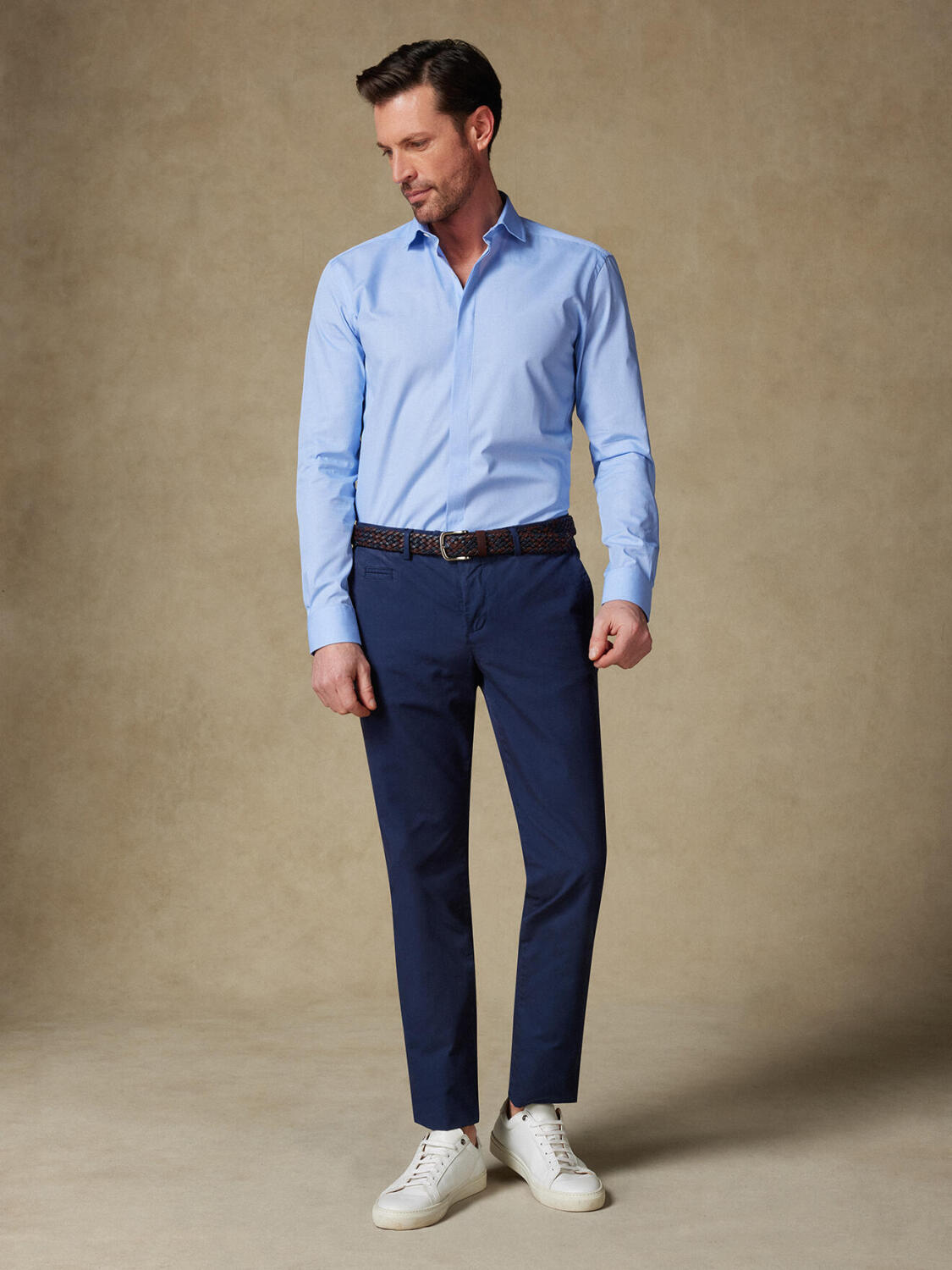 Tailliertes Hemd Daria aus Popelin himmelblau - Verdeckte Knopfleiste