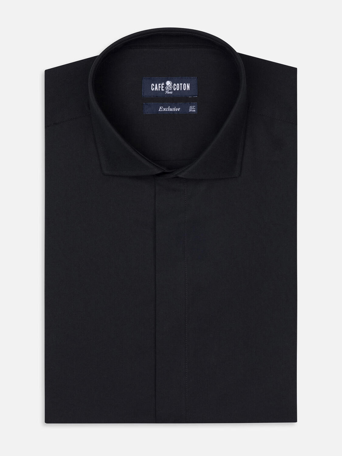 Ellis schwarz mikro-oxford Hemd - Slim Fit - Verdeckter Knopfleiste