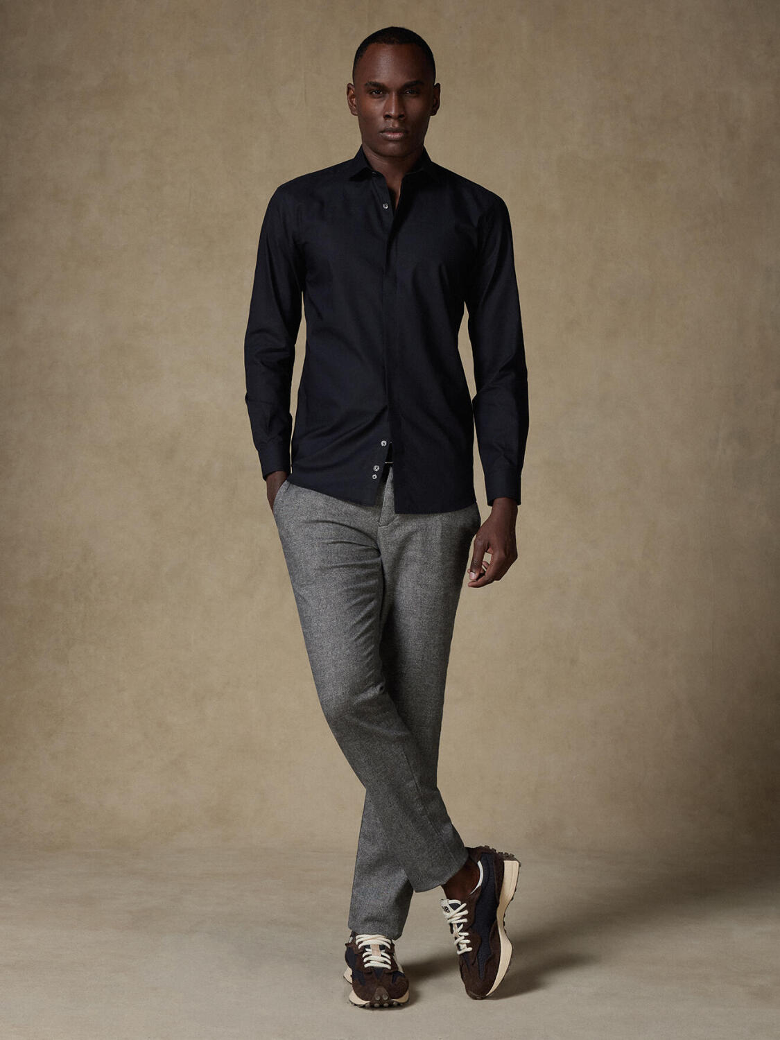 Ellis schwarz mikro-oxford Hemd - Slim Fit - Verdeckter Knopfleiste