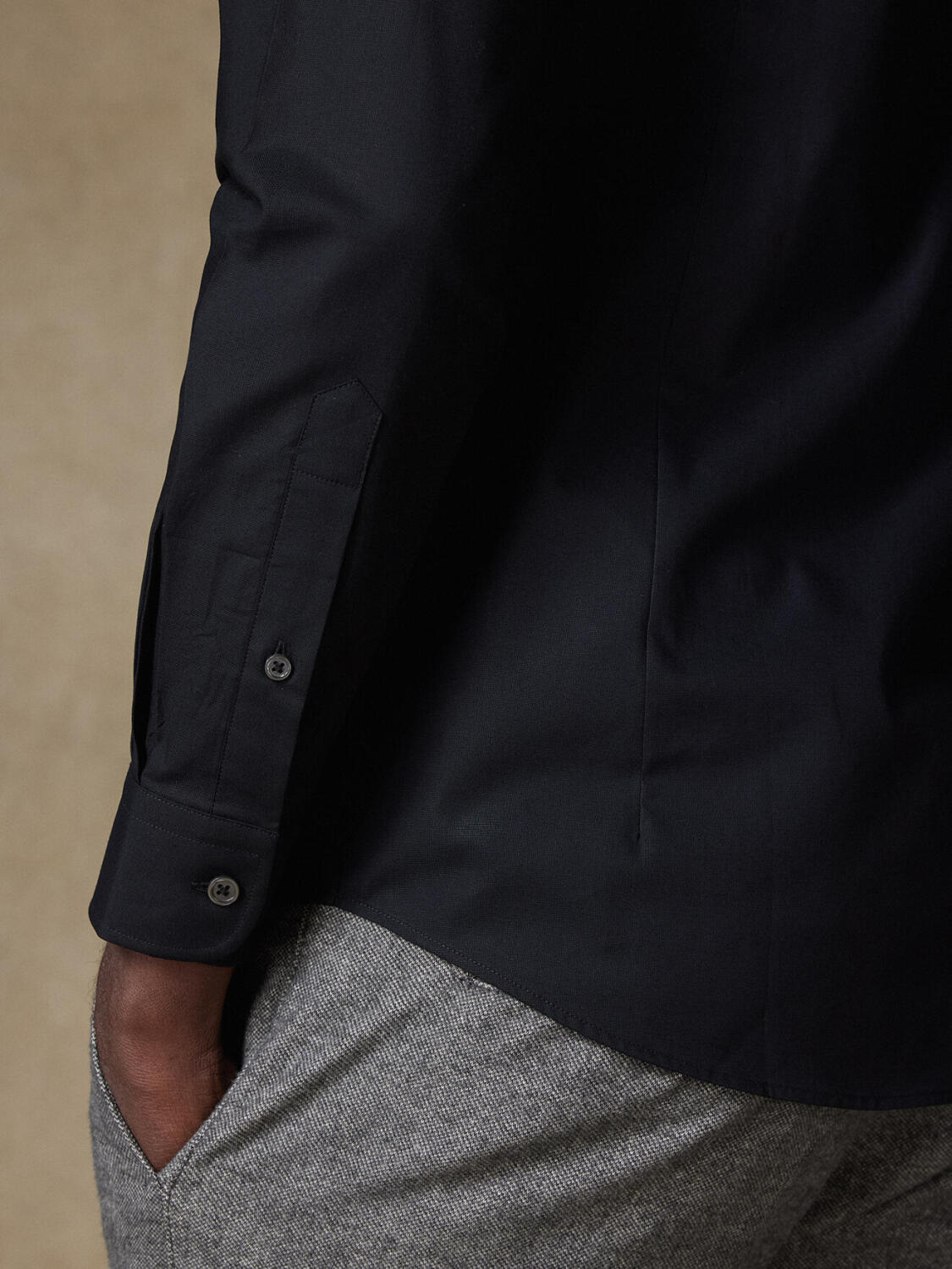 Ellis schwarz mikro-oxford Hemd - Slim Fit - Verdeckter Knopfleiste