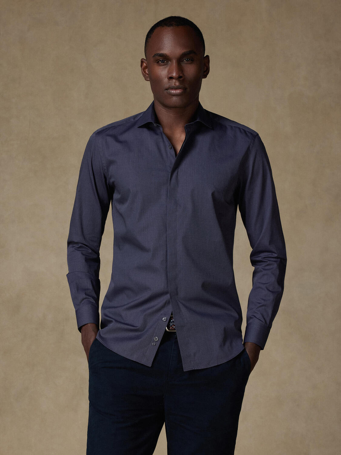 Camicia slim fit end-on-end antracite