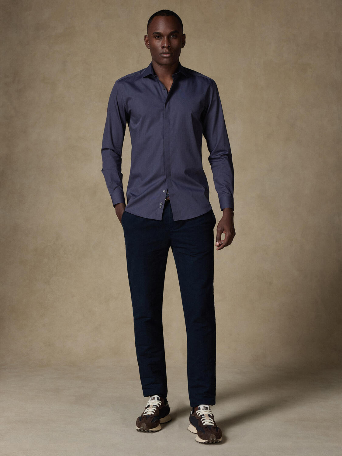 Camicia slim fit end-on-end antracite