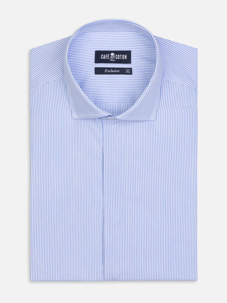 Menthon stripes slim fit shirt with hidden throat - Blue sky