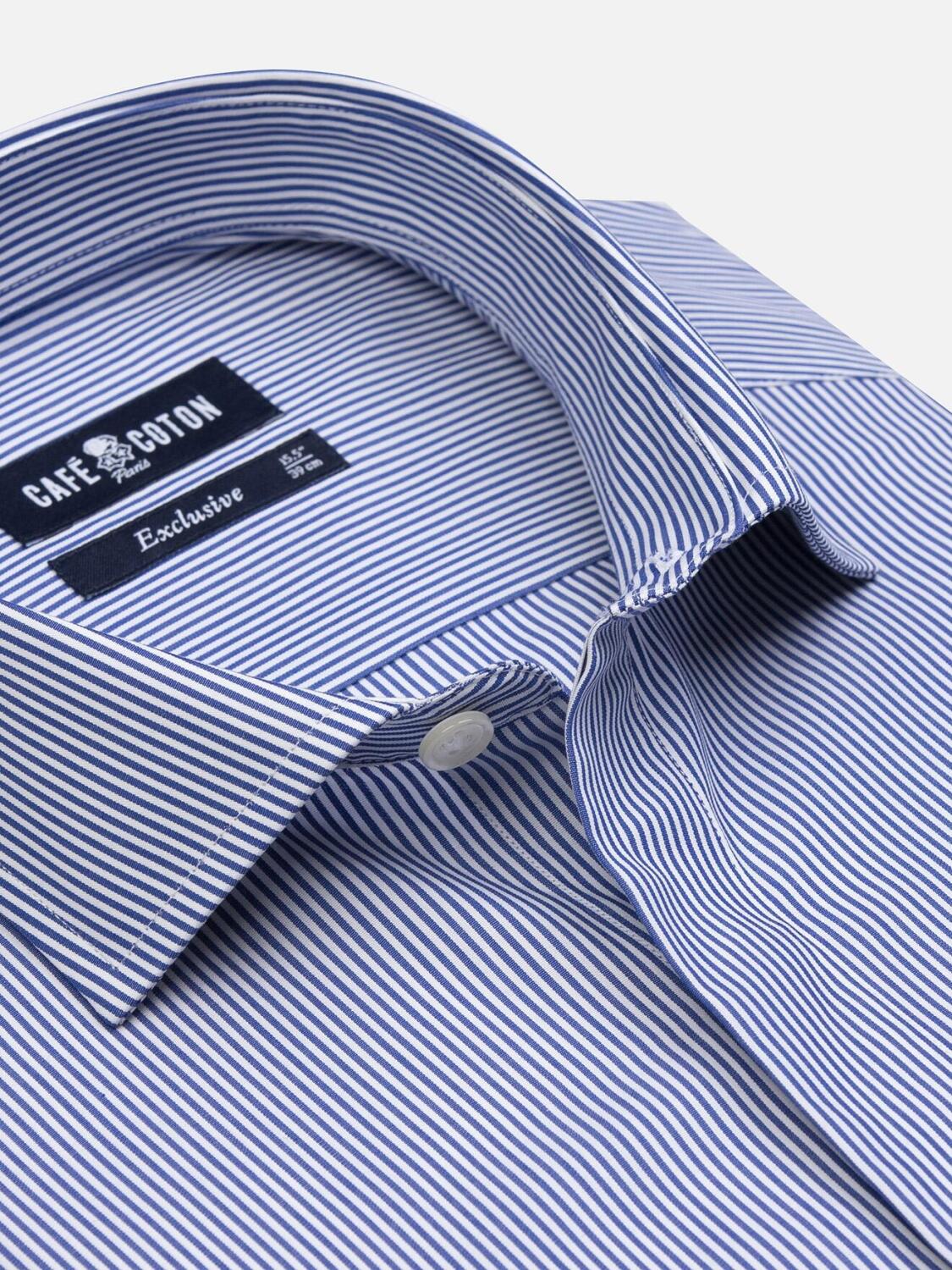 Camicia slim Menthon a righe blu scuro - Abbottonatura nascosta