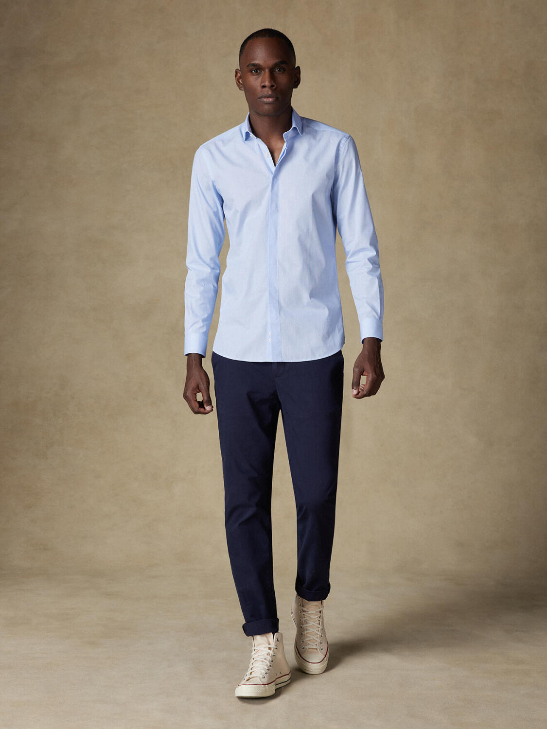 Chemise cintrée en mille raies ciel - Gorge Cachée