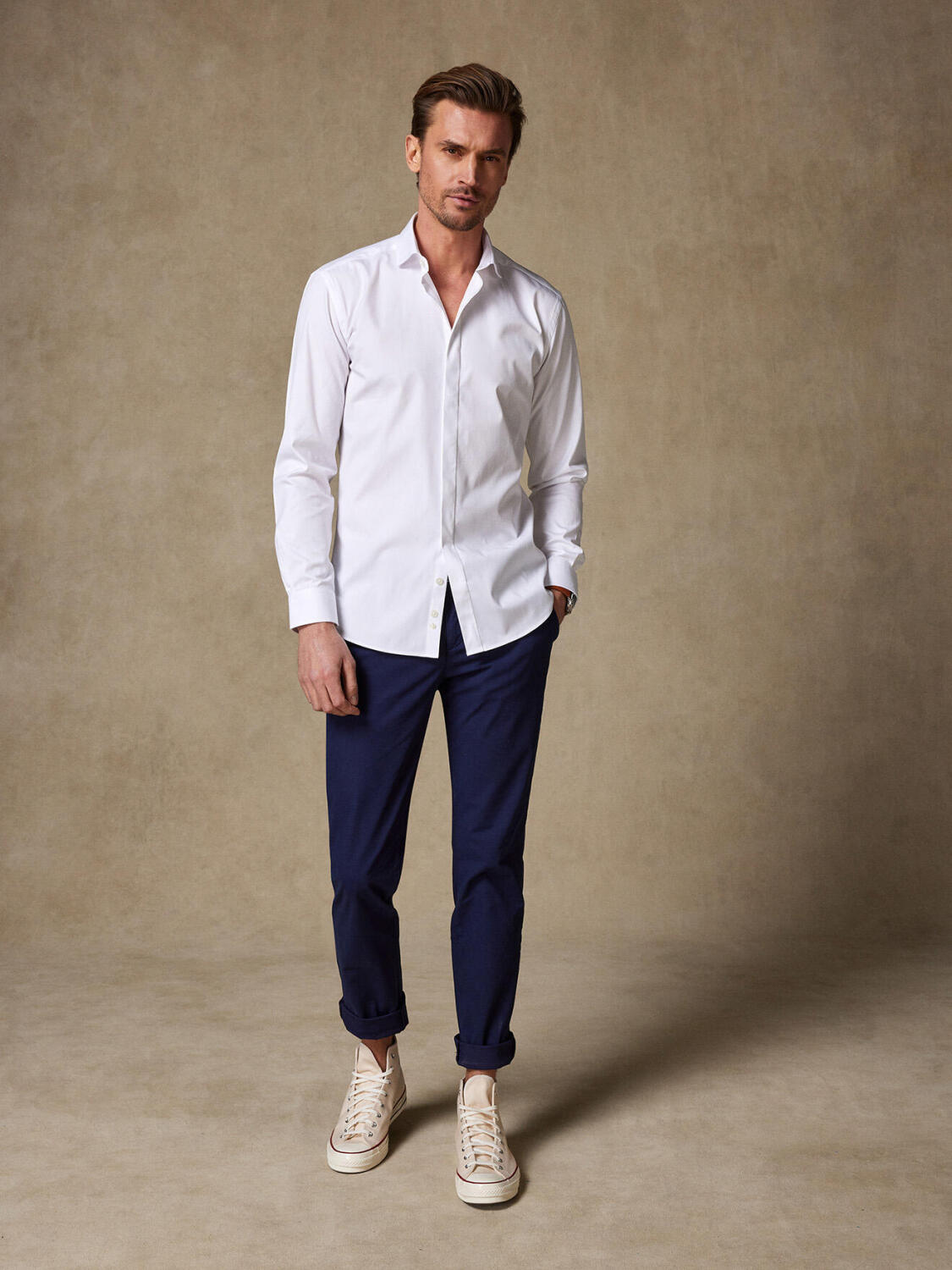 White Pin Point slim fit shirt - Hidden Placket