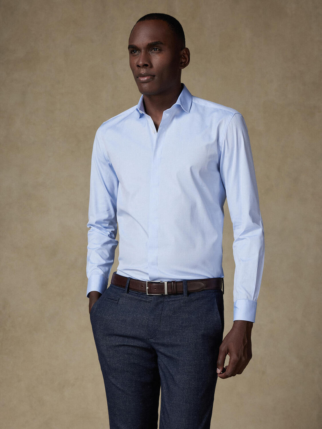 Sky pin point slim fit shirt  - Hidden Placket