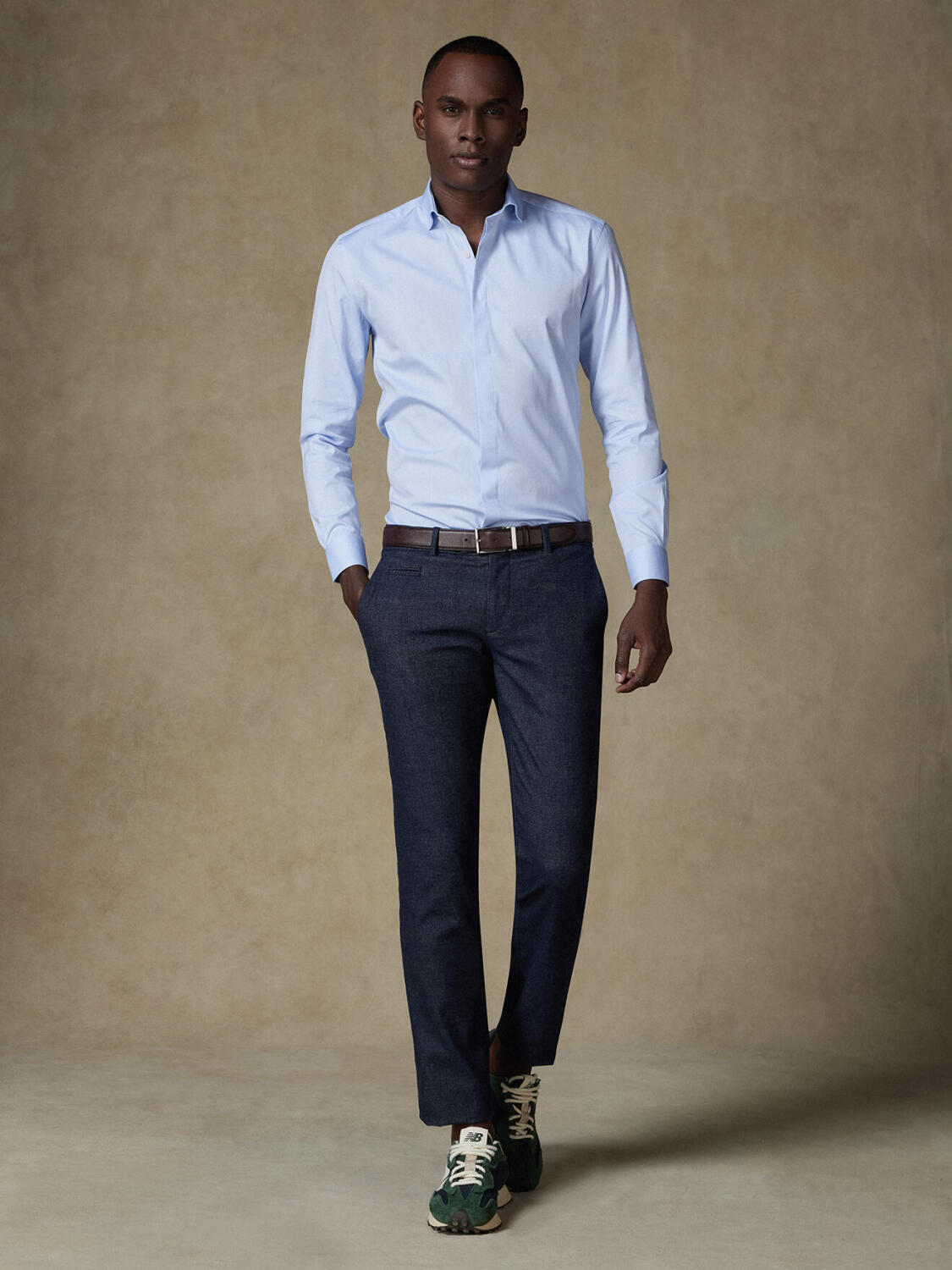 Sky pin point slim fit shirt  - Hidden Placket