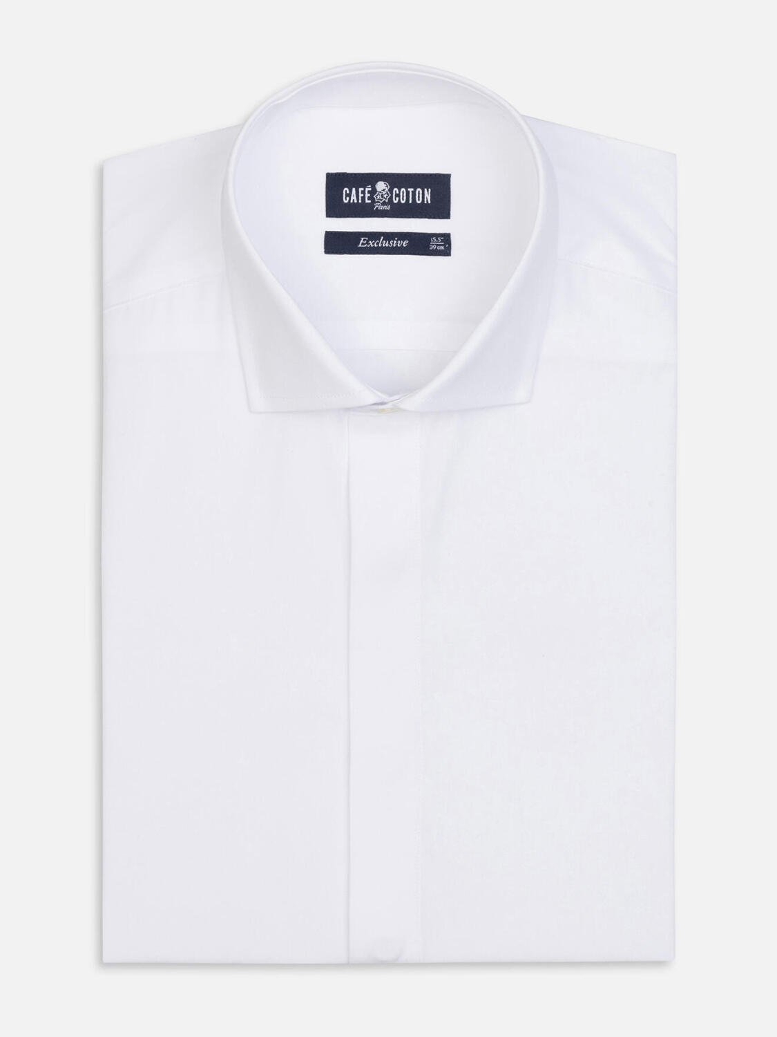 Camicia slim fit in popeline bianco - Abbottonatura Nascosta