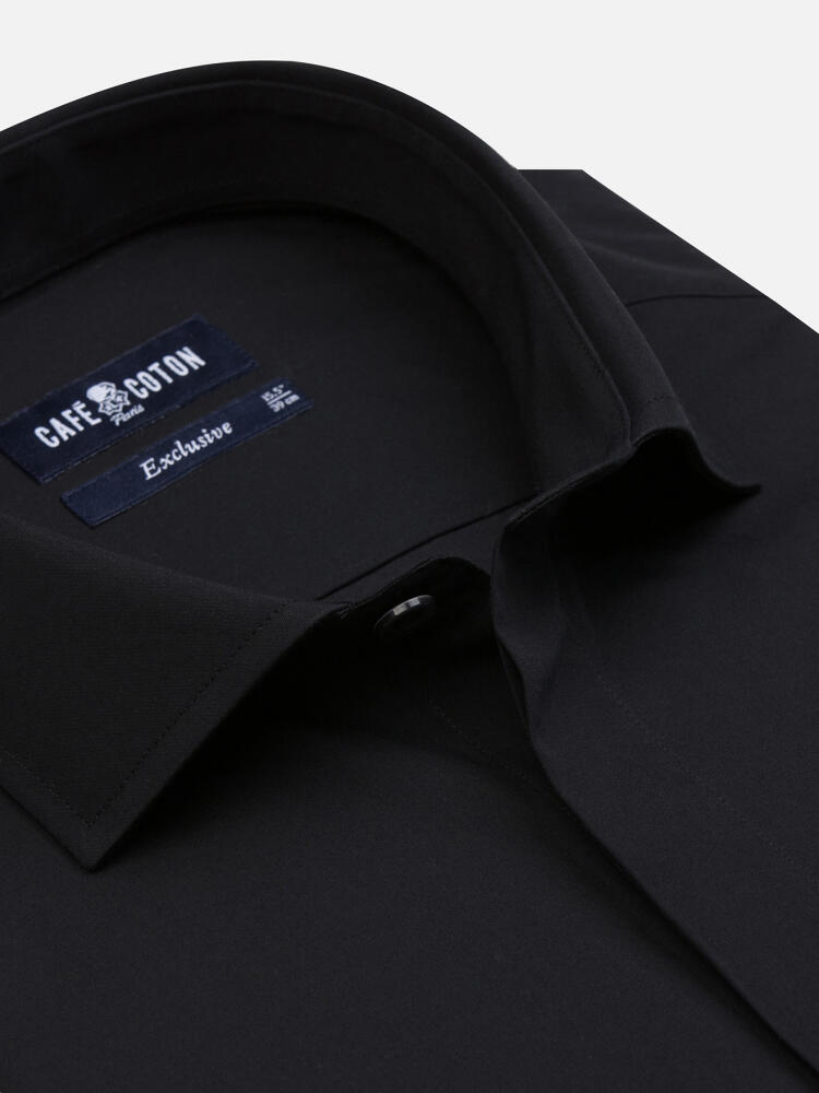 Hidden placketPoplin slim fit shirt - Black