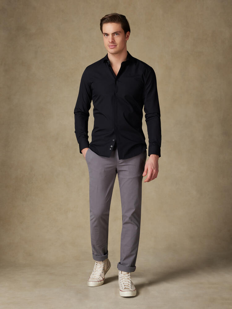 Hidden placketPoplin slim fit shirt - Black