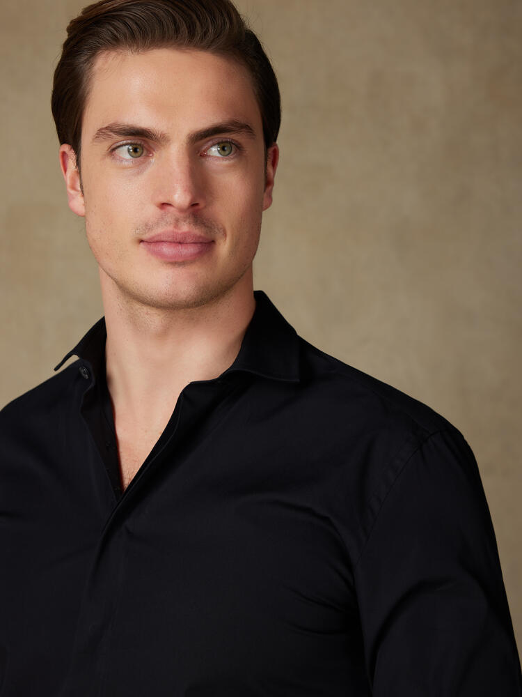 Chemise cintrée en popeline noir - Gorge cachée