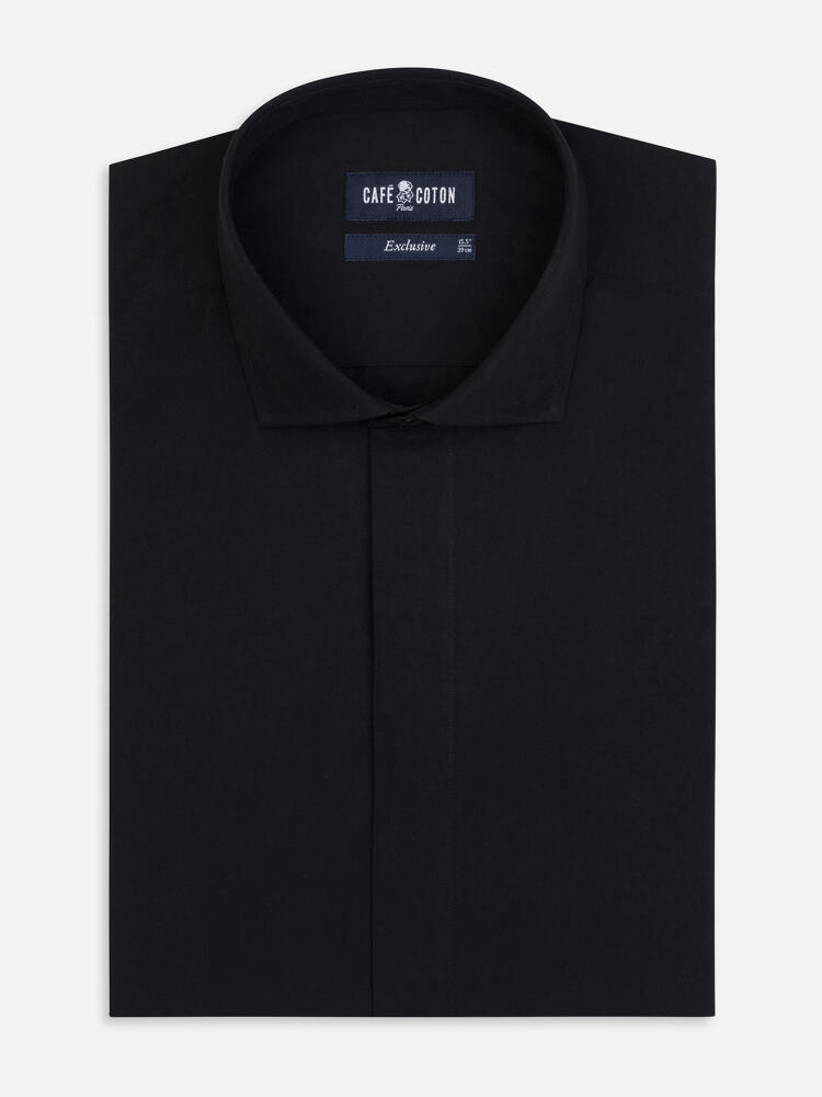 Chemise cintrée en popeline noir - Gorge cachée