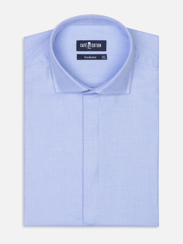 Camicia in twill blu cielo aderente - Abbottonatura nascosta