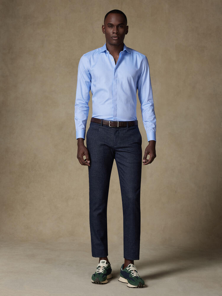 Sky Blue twill slim fit shirt - Hidden Placket