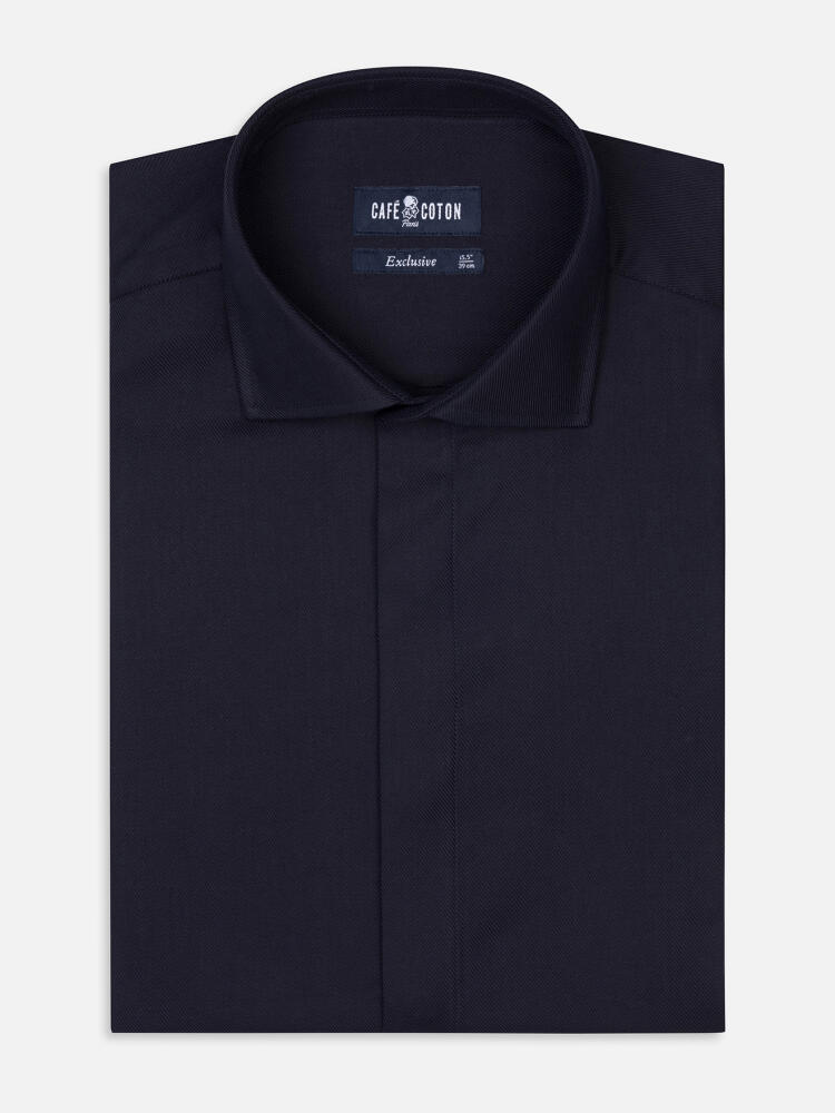 Camisa ajustada de sarga azul marino - Tapeta Oculta