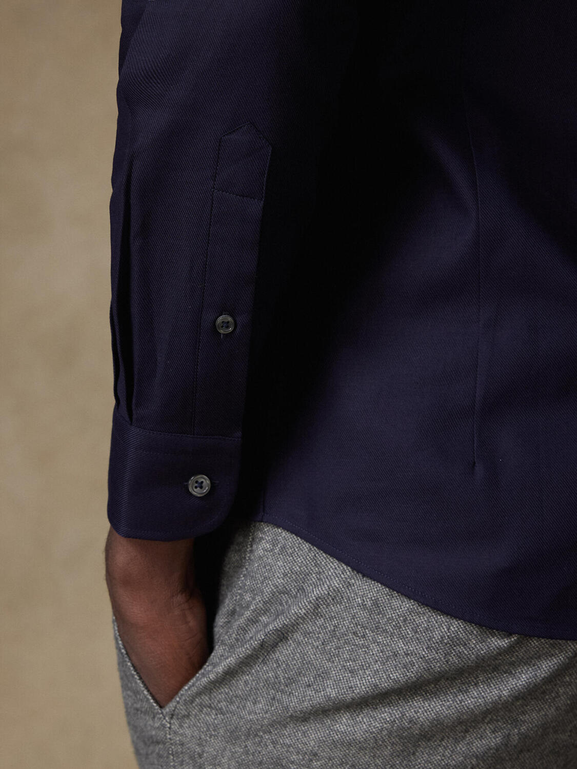 Twillhemd Navy - Slim fit - Verdeckter Knopfleiste