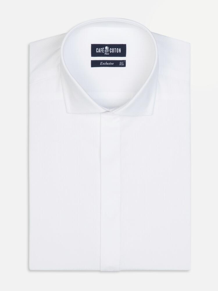 White piqué slim fit shirt  - Hidden Placket