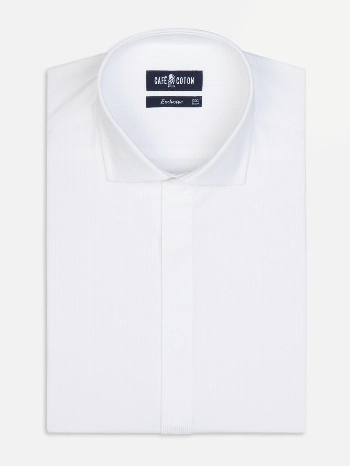 Chemise cintrée en piqué blanc - Gorge cachée