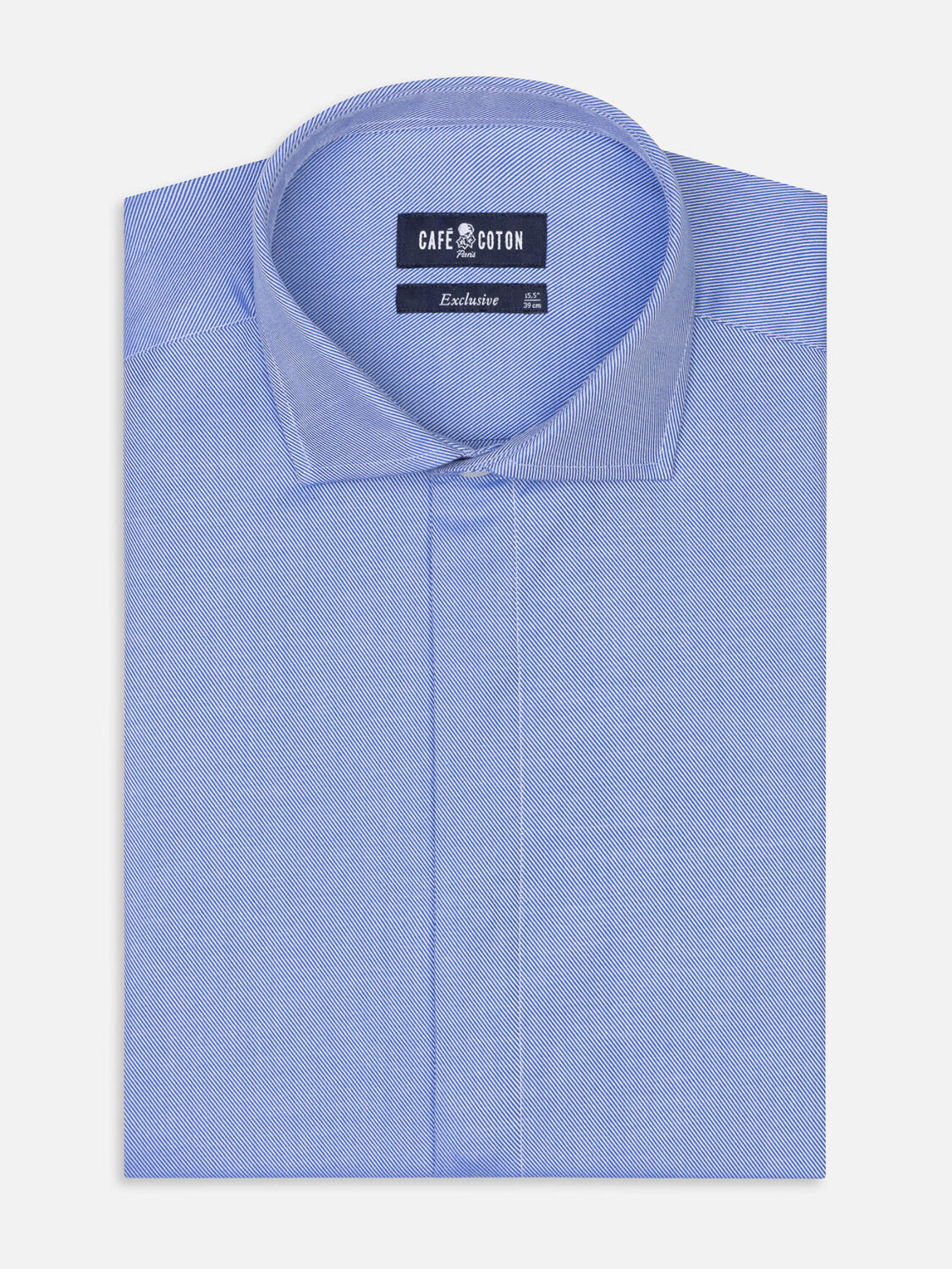 Blaues Twill-Hemd - Verdeckter Knopfleiste