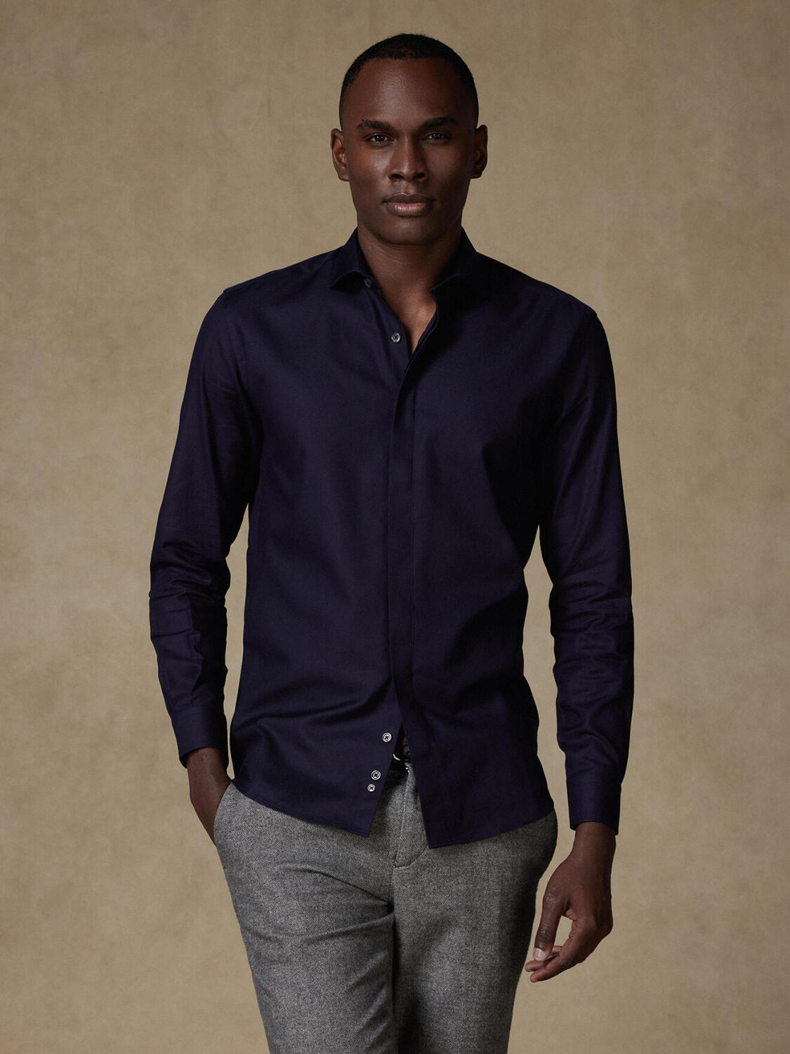 Chemise en twill marine - Gorge cachée