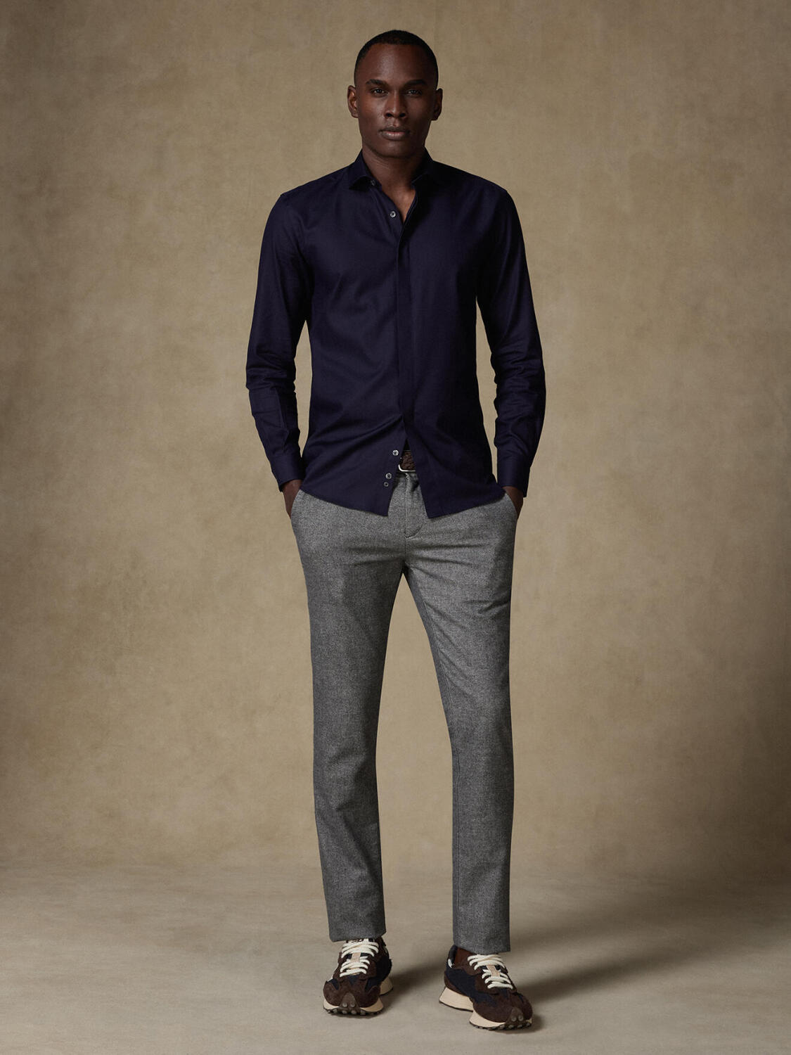 Chemise en twill marine - Gorge cachée