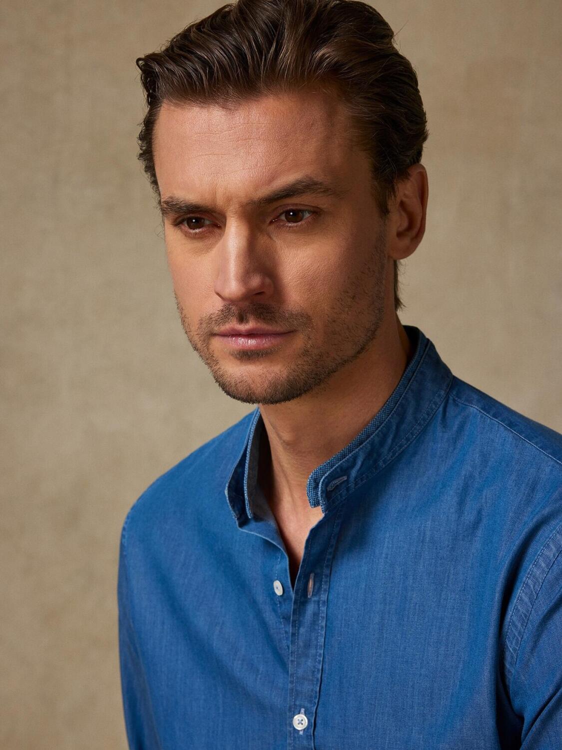 Camicia in di jeans con colletto mao