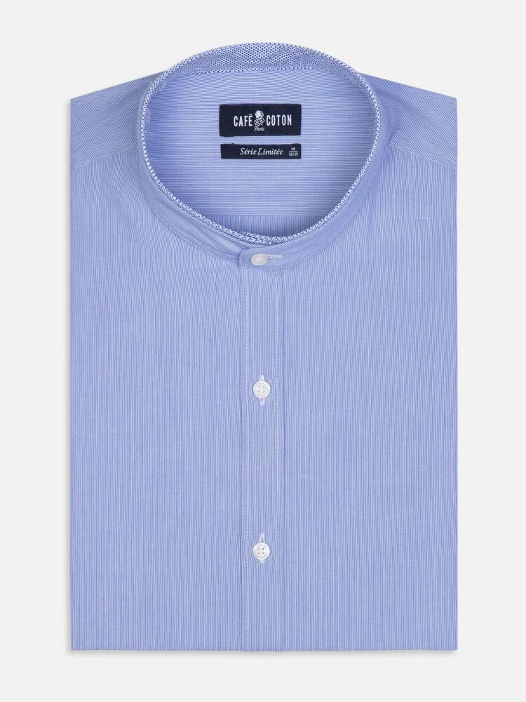 Chemise col mao en mille raies bleue - Série Limitée