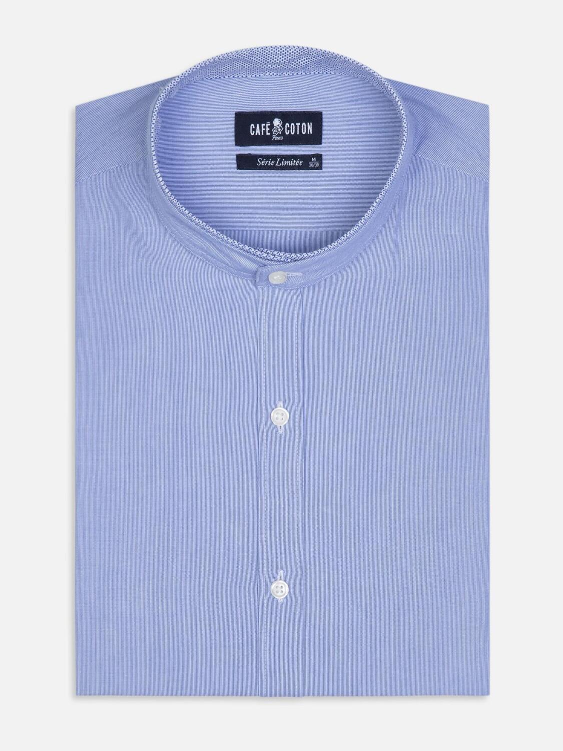 Chemise col mao en mille raies bleue - Série Limitée