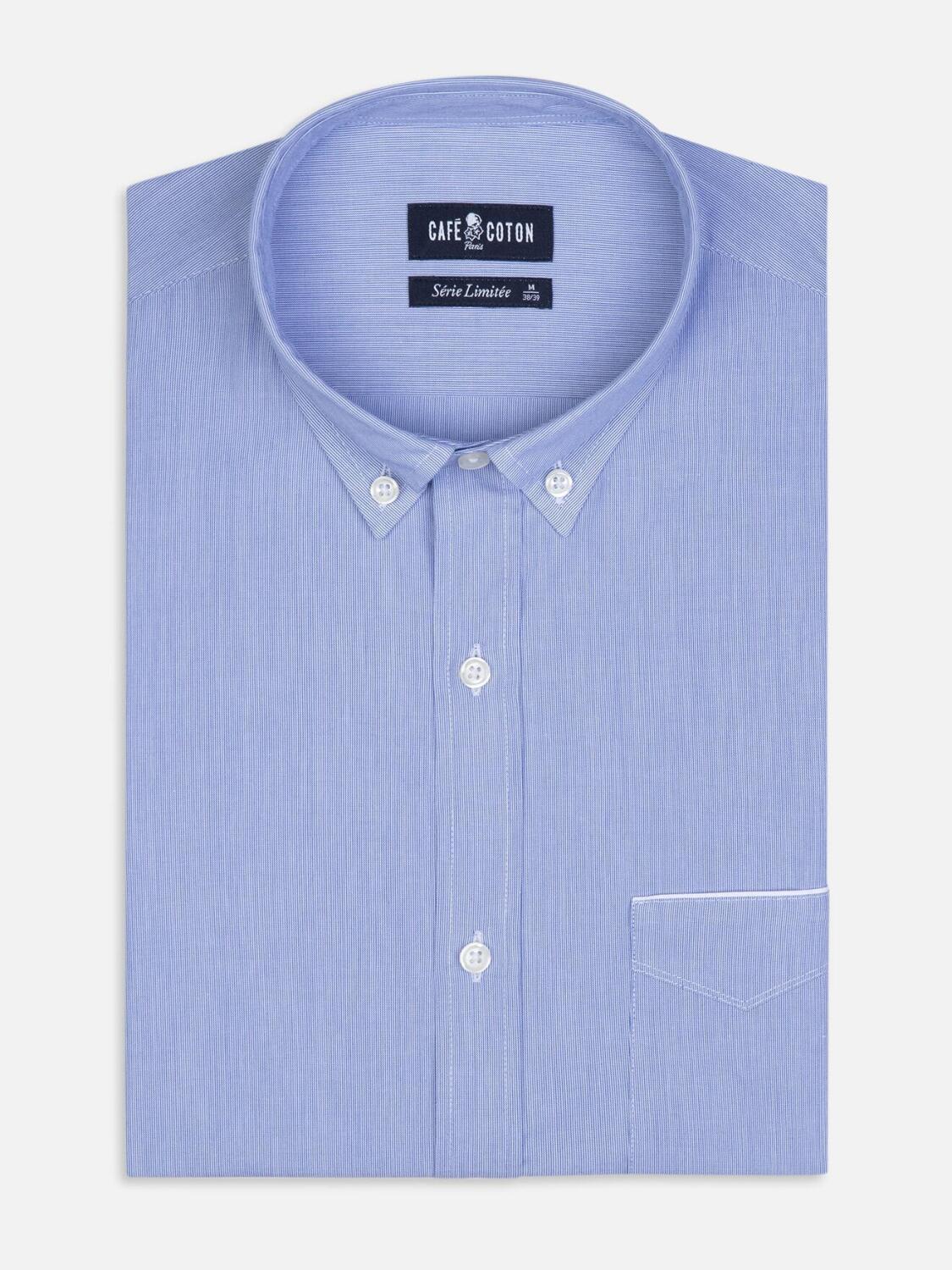 Chemise col boutonné en mille raies bleue - Série Limitée