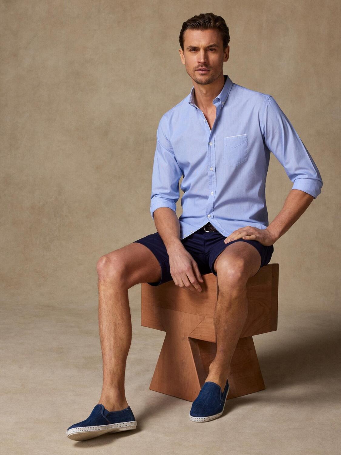 Chemise col boutonné en mille raies bleue - Série Limitée