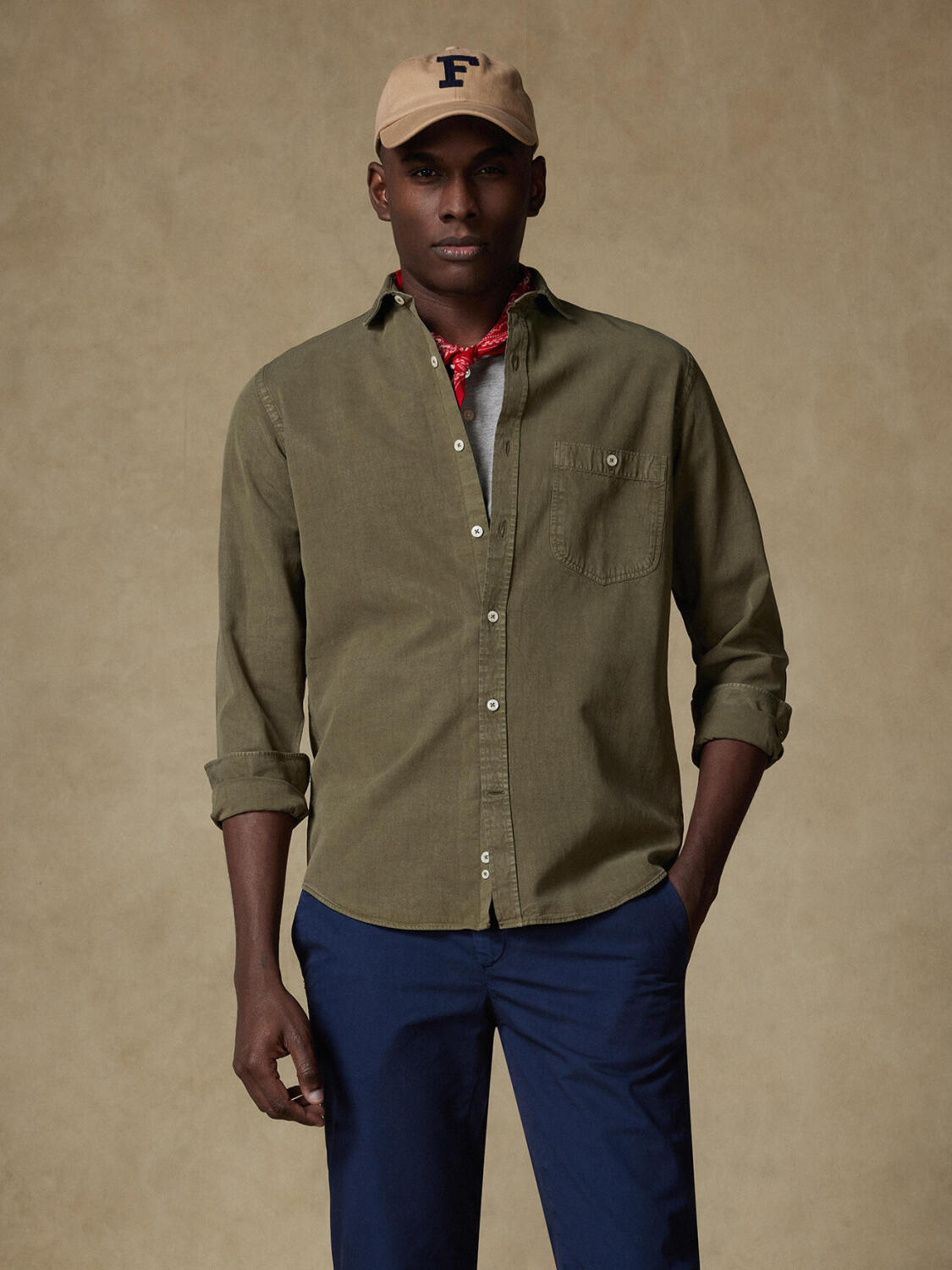 Garry-overhemd van katoen-lyocell kaki