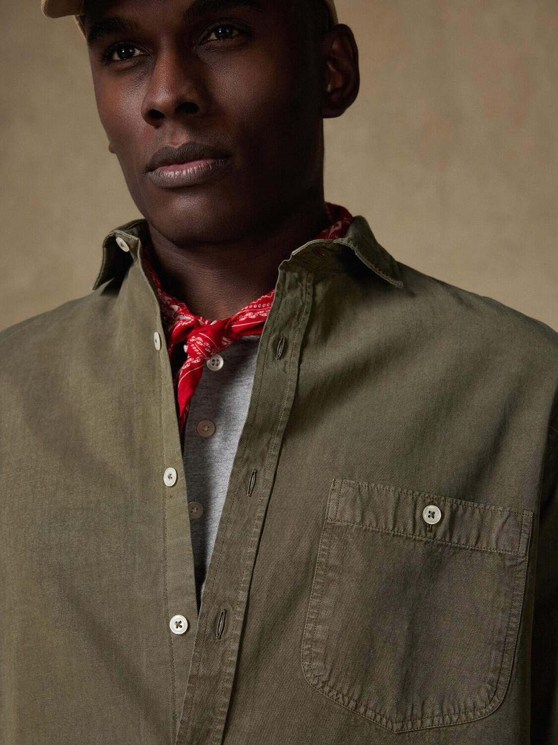 Garry-overhemd van katoen-lyocell kaki