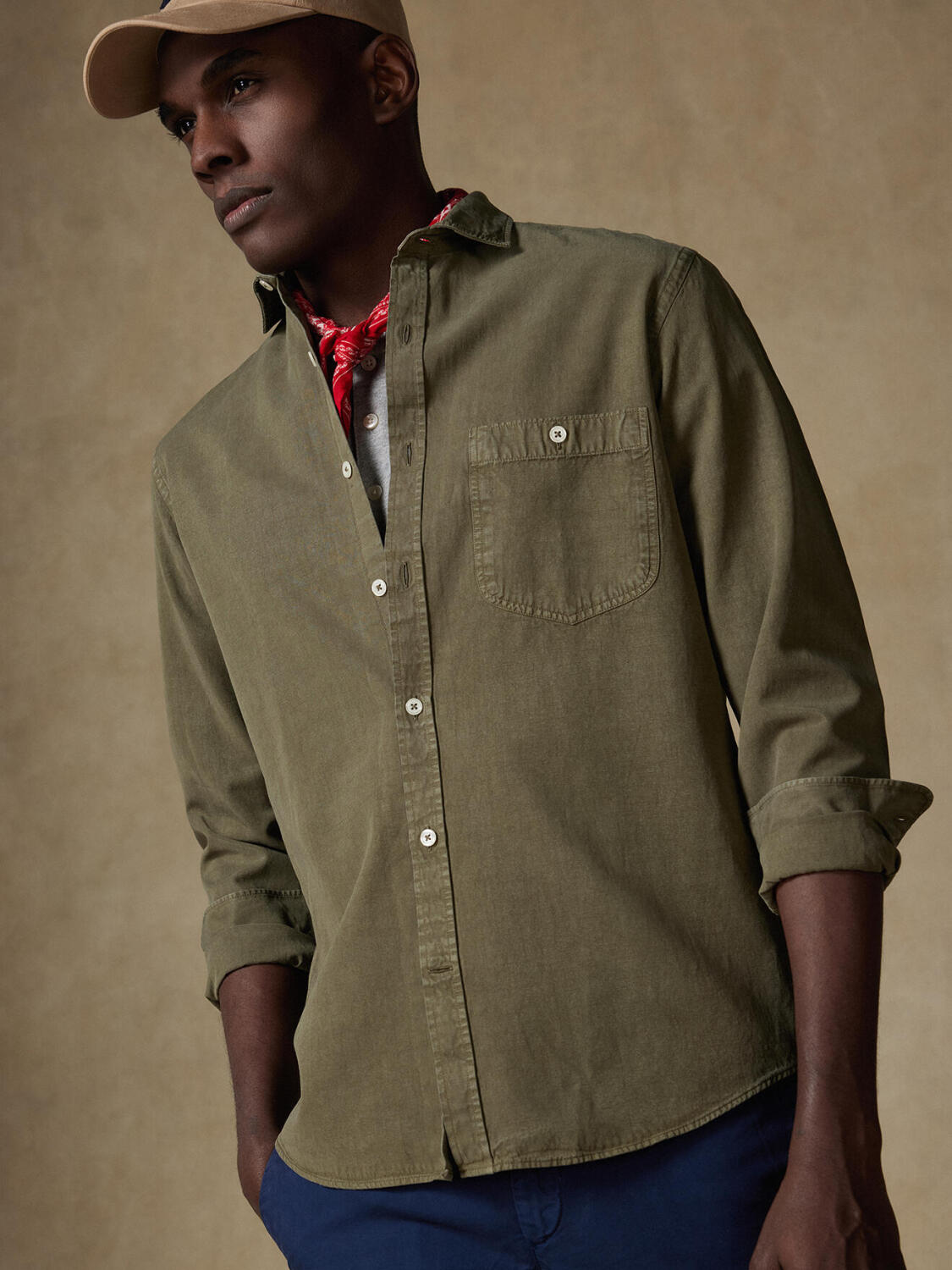Garry-overhemd van katoen-lyocell kaki