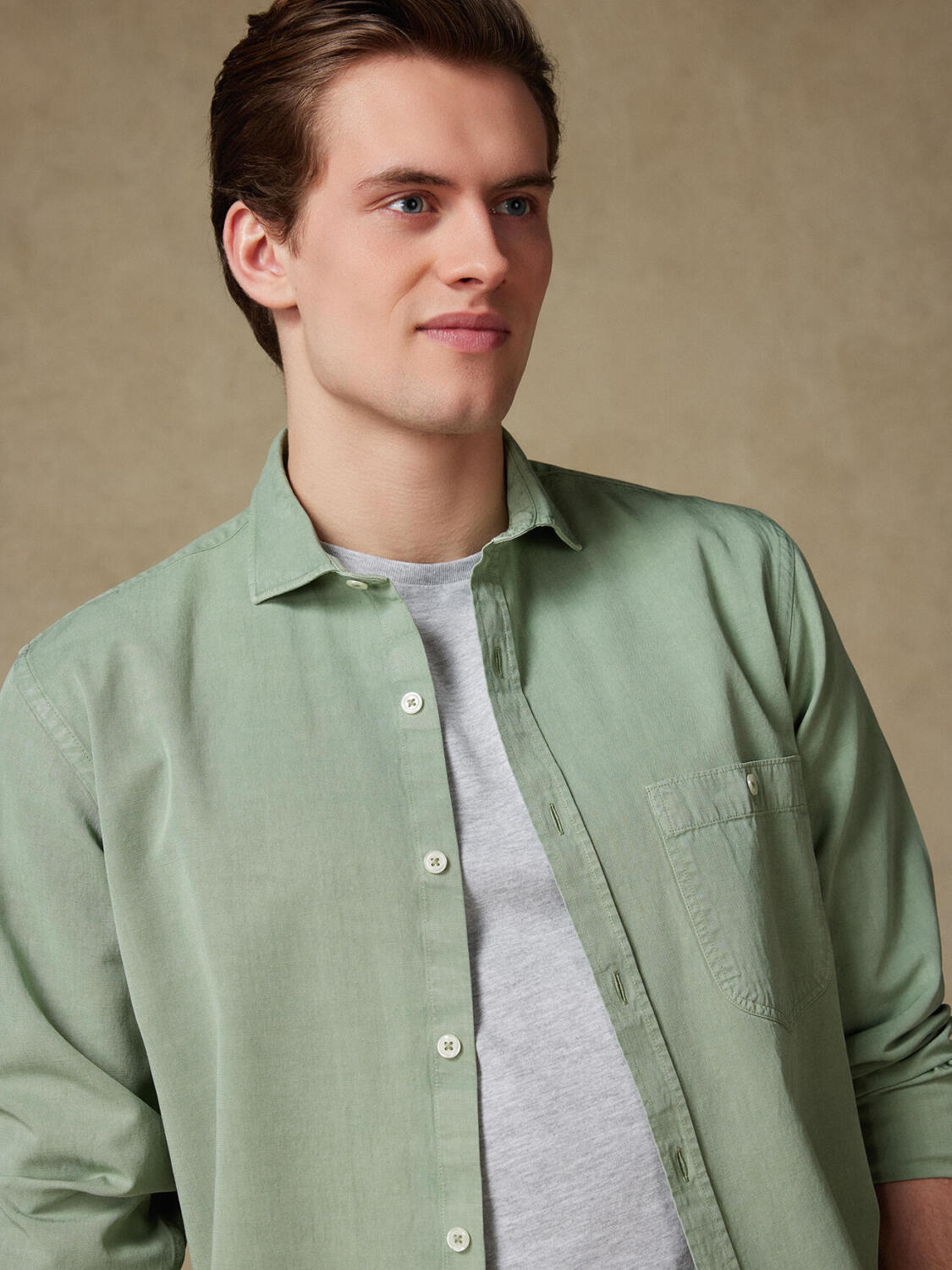 Garry-overhemd van katoen-lyocell celadon