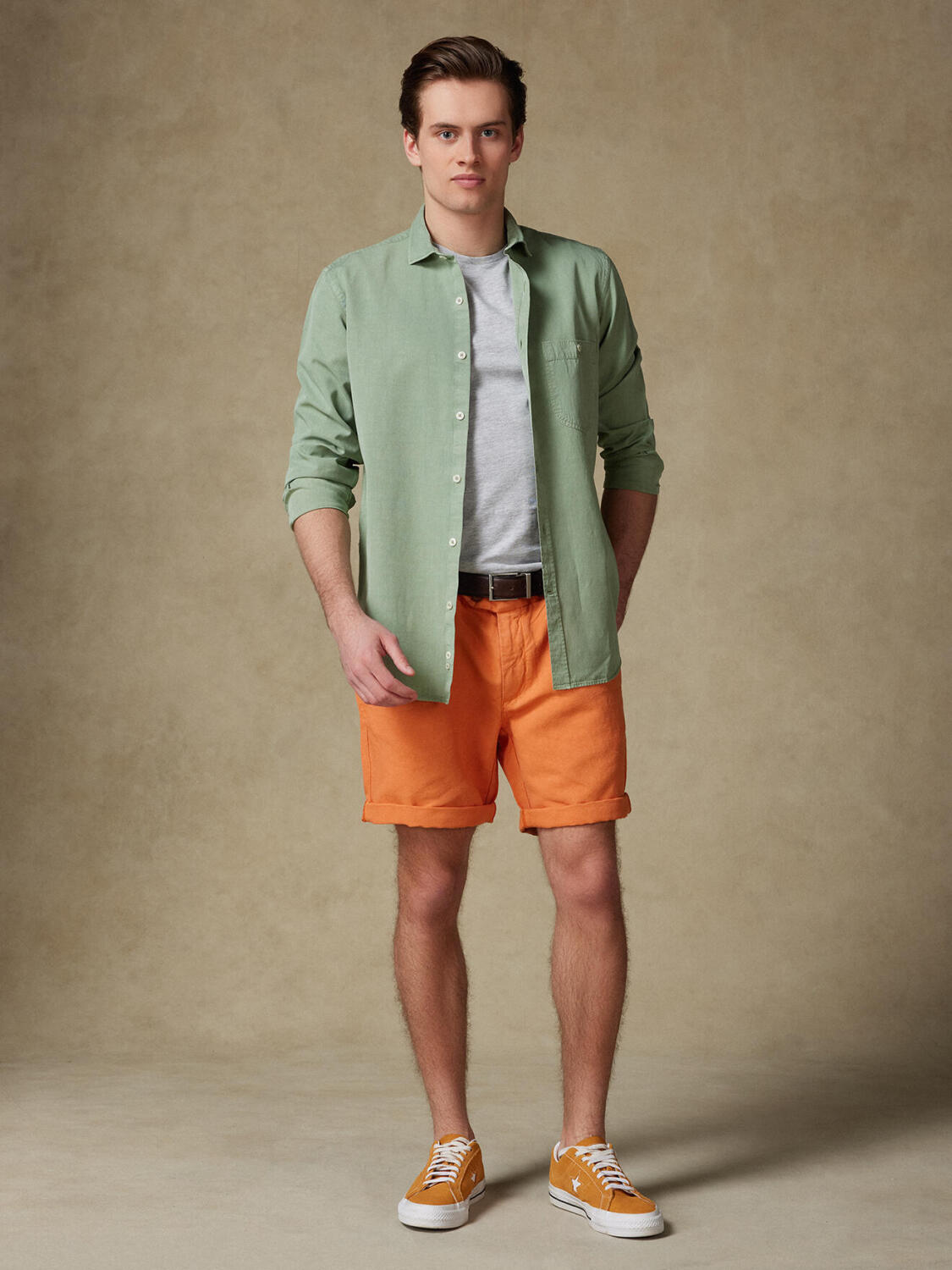 Garry-overhemd van katoen-lyocell celadon