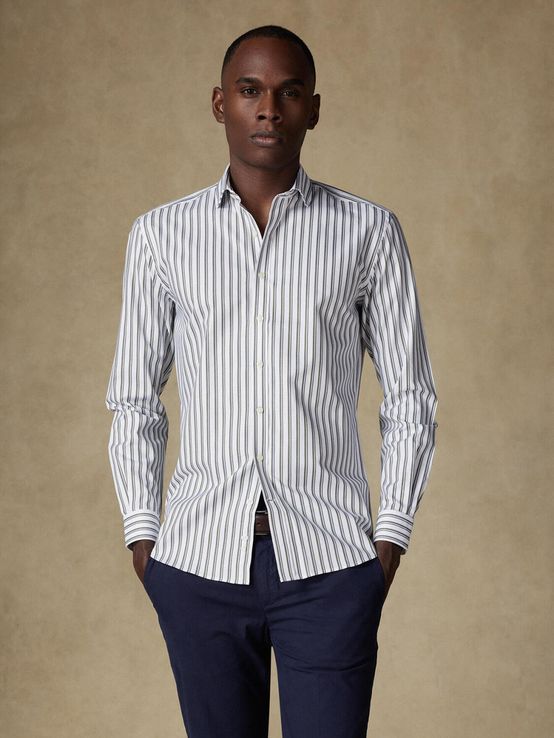 Casper kaki gestreept overhemd