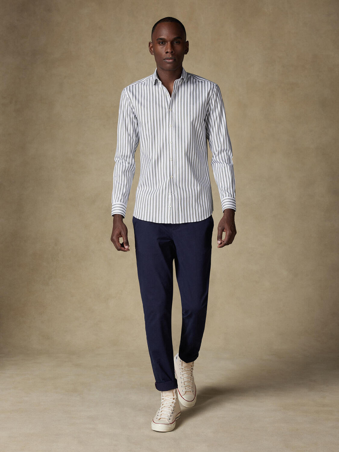 Casper kaki gestreept overhemd