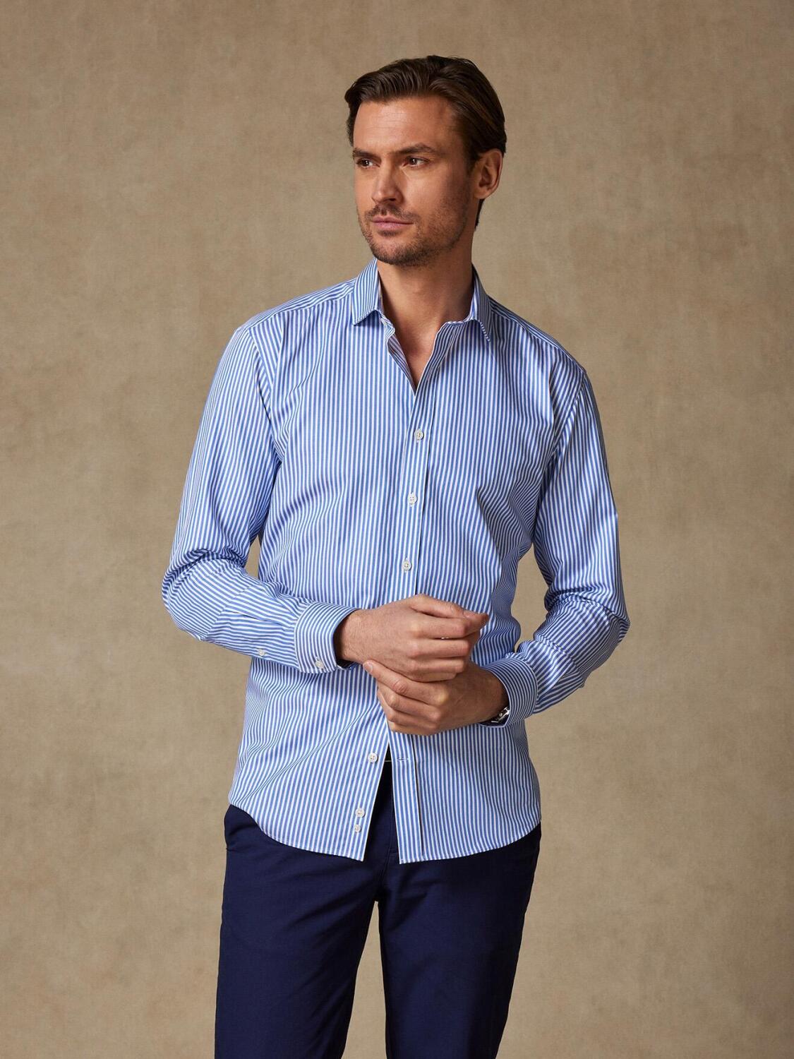 Clive blauw gestreept overhemd
