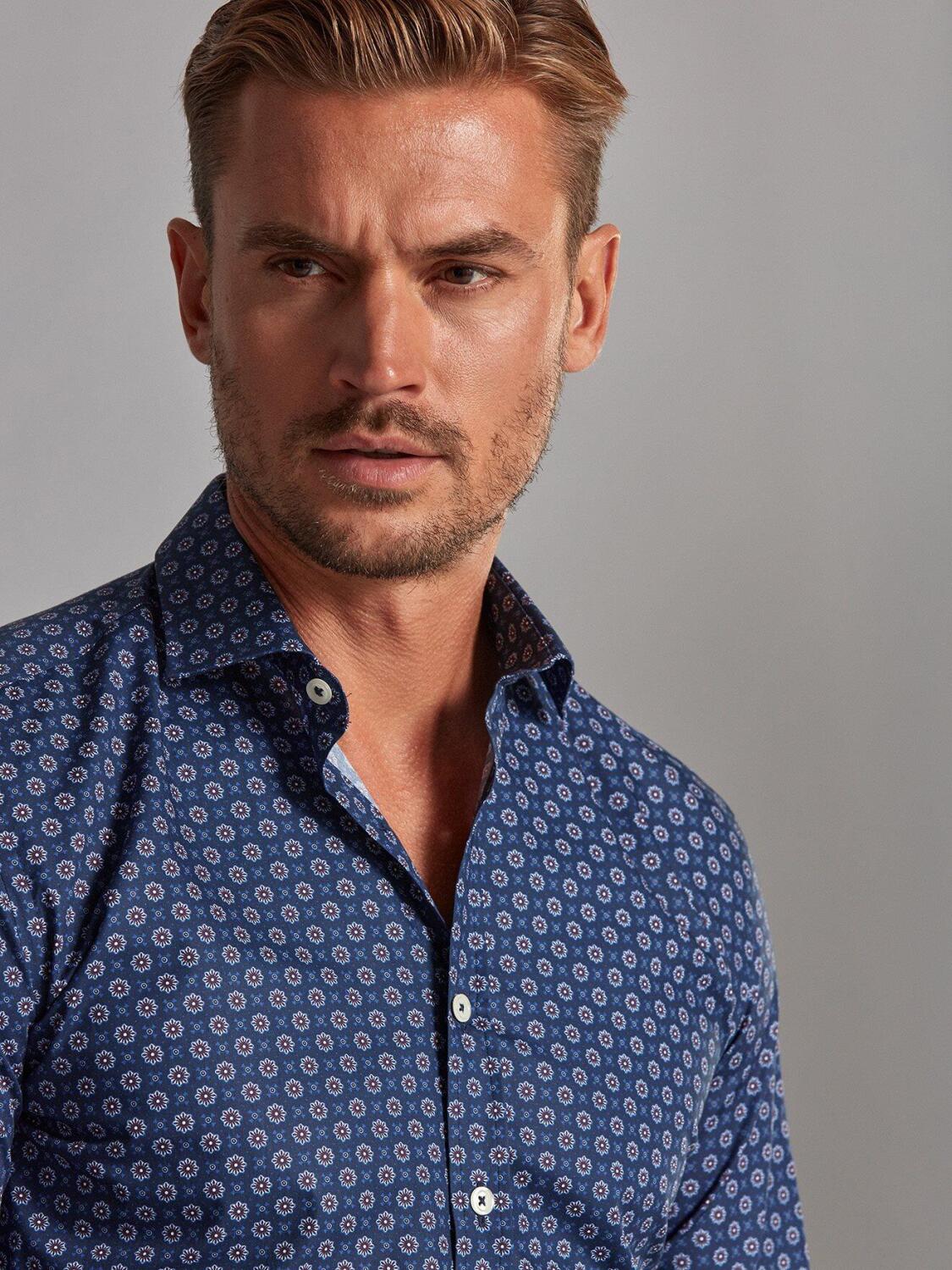 Chemise Elton marine &agrave; motifs imprim&eacute;s