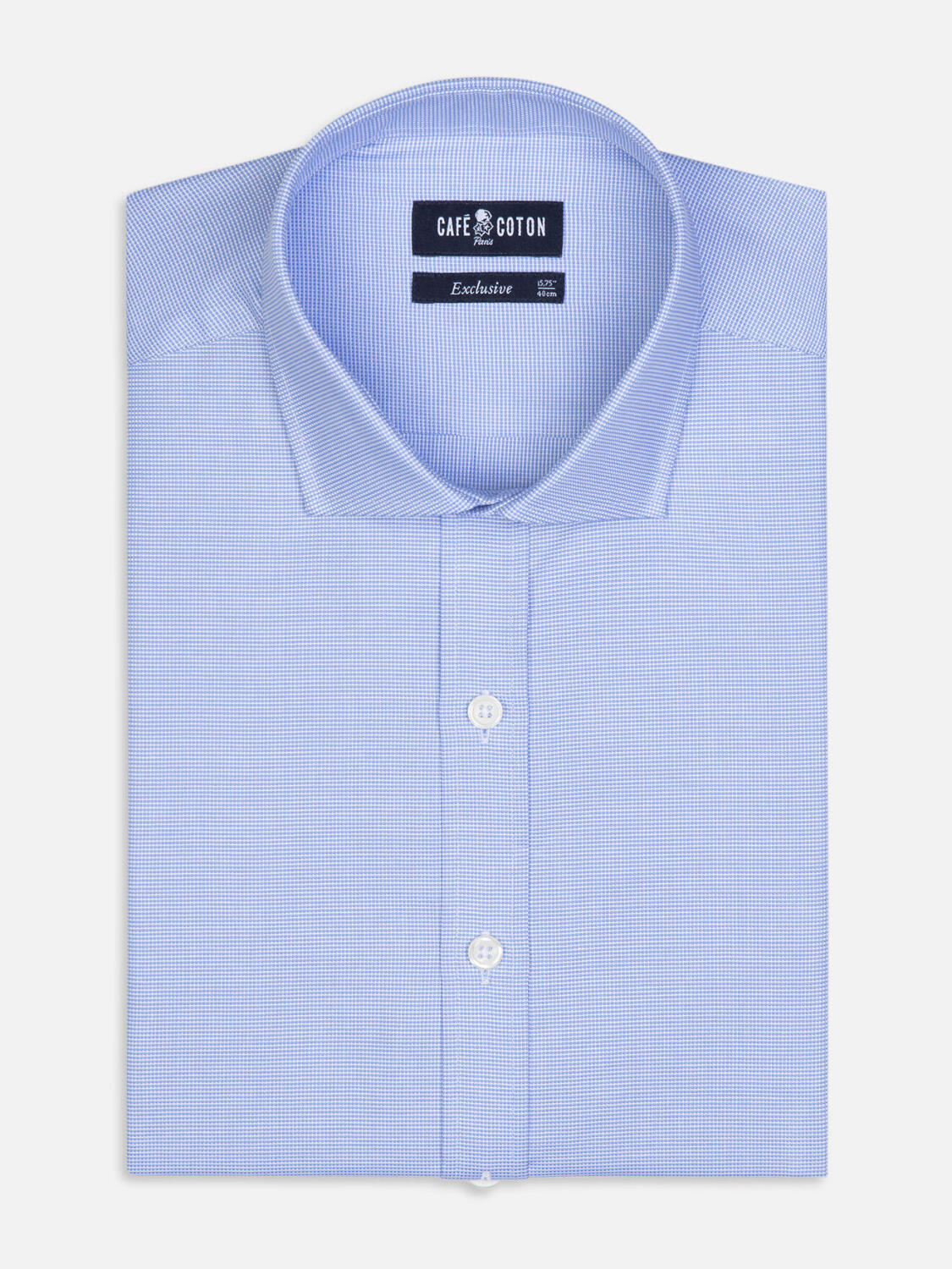 Chemise Gaby en micro pied de poule ciel