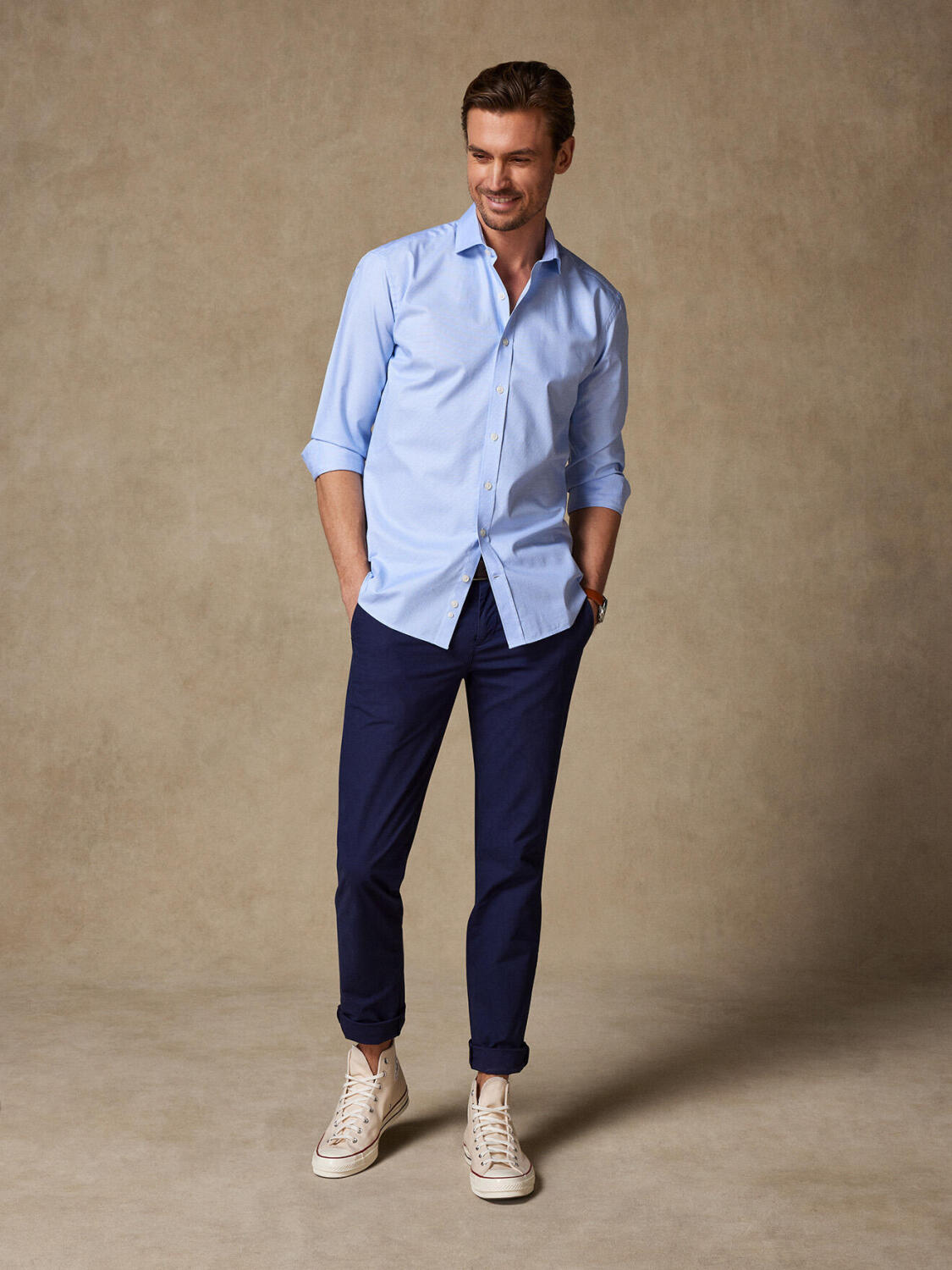 Chemise Gaby en micro pied de poule ciel