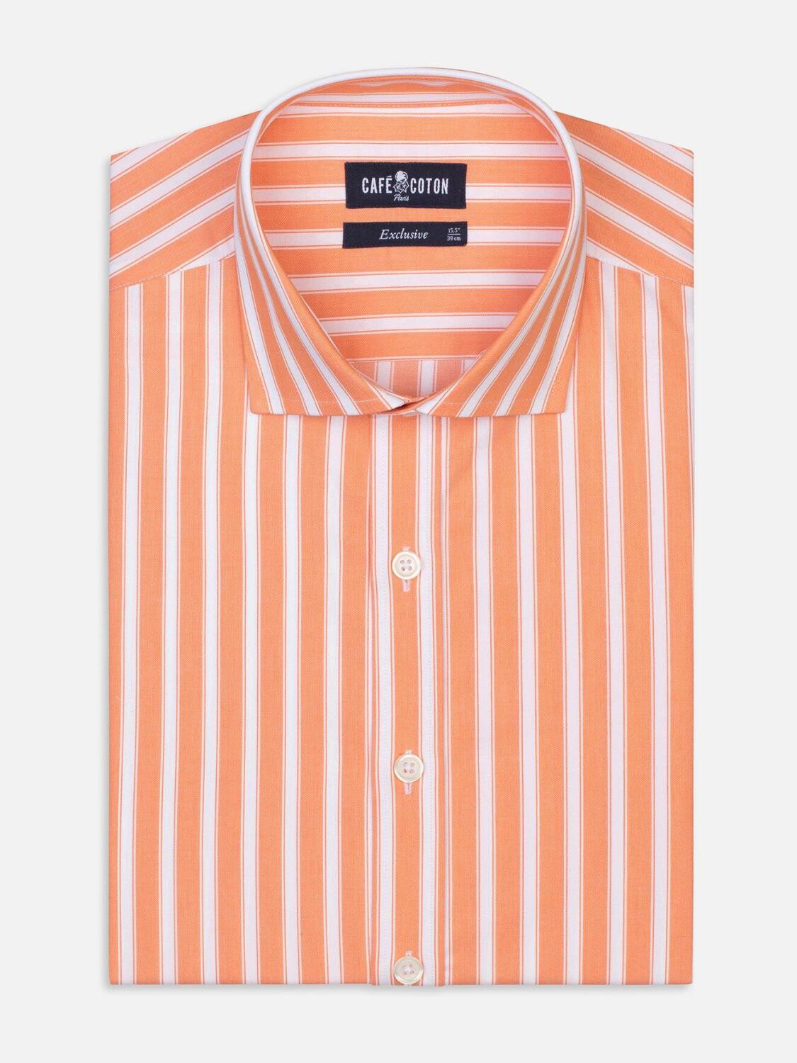 Orange and white stripes twill shirt