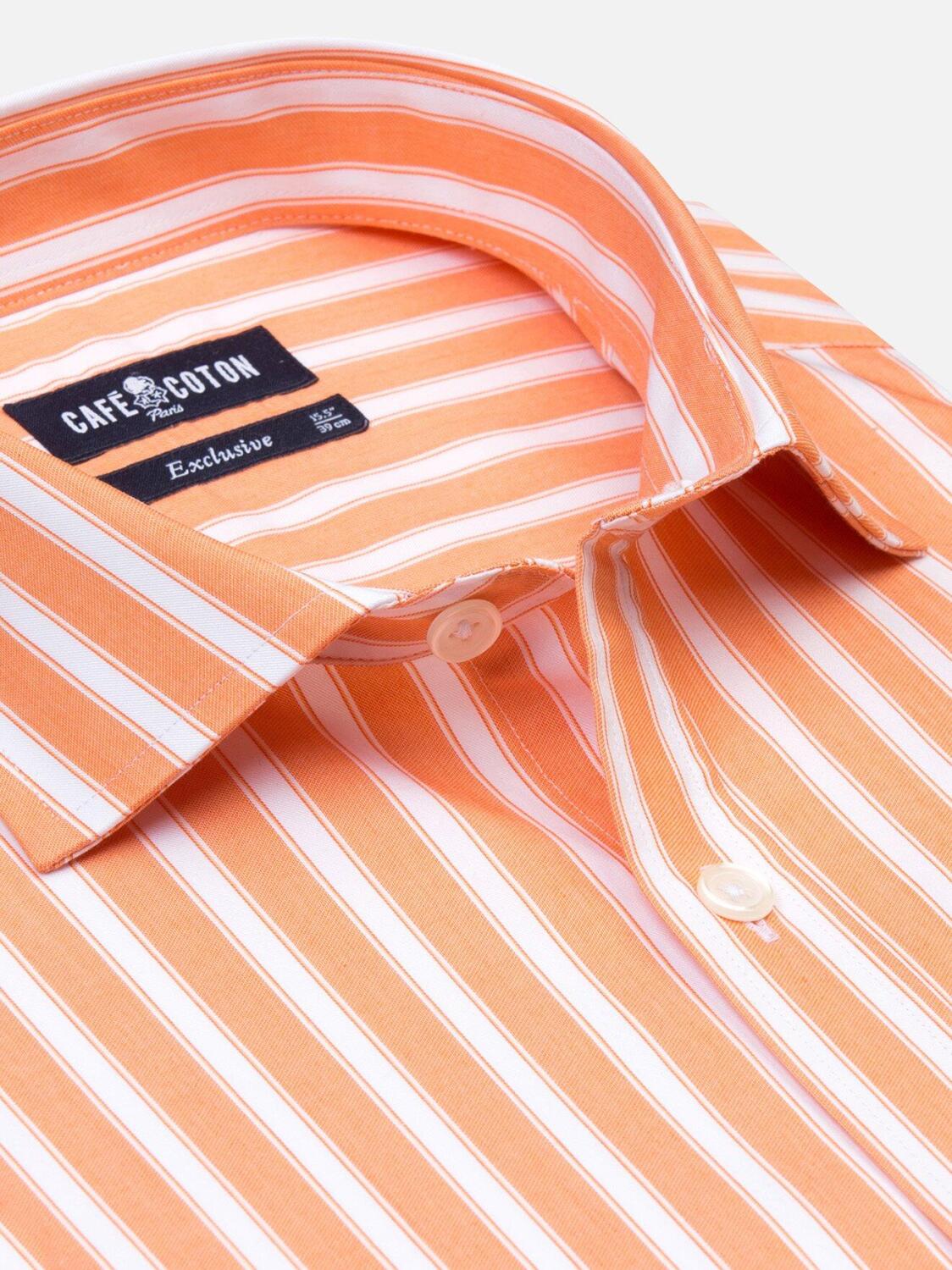 Orange and white stripes twill shirt