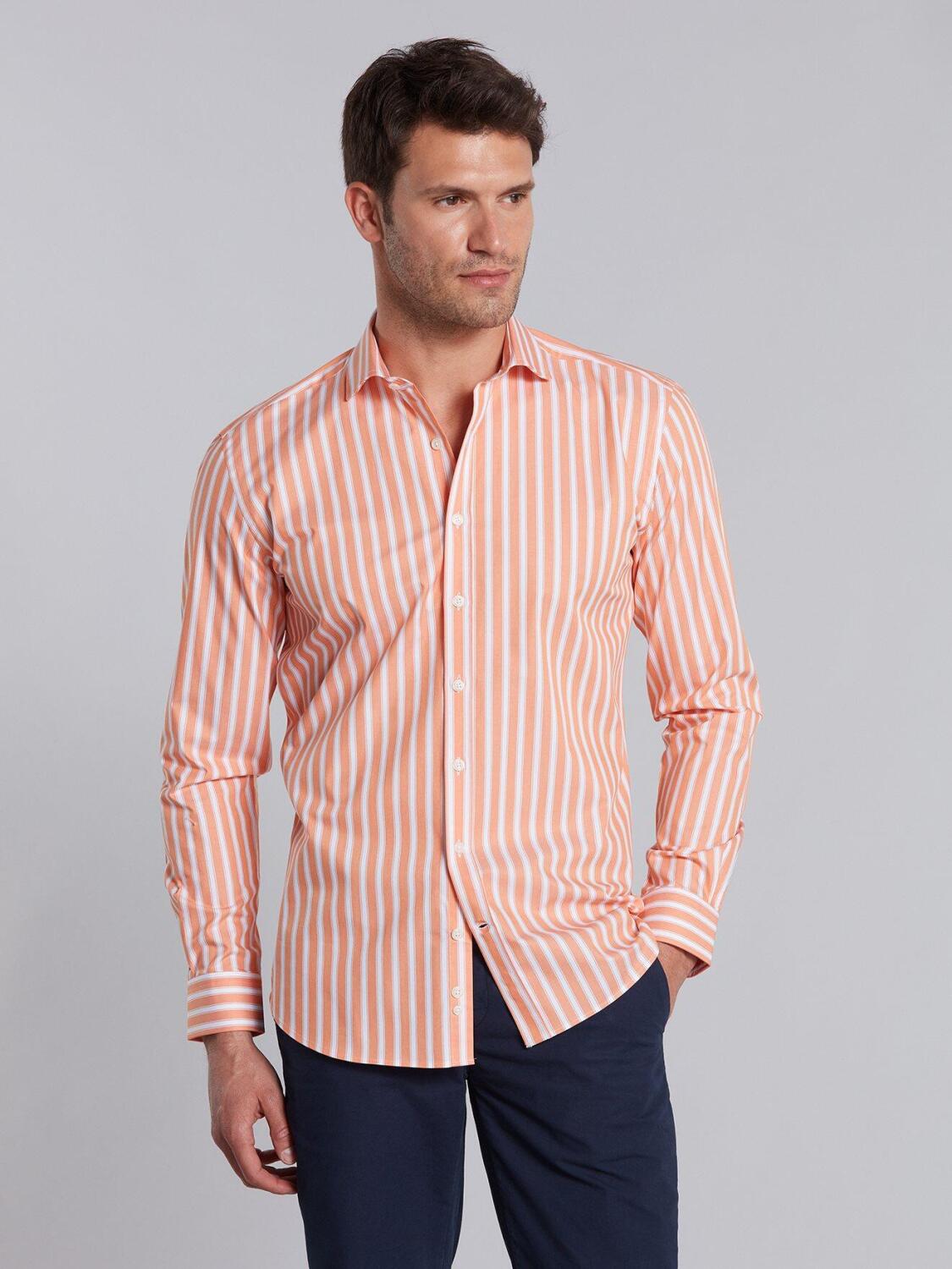 Orange and white stripes twill shirt
