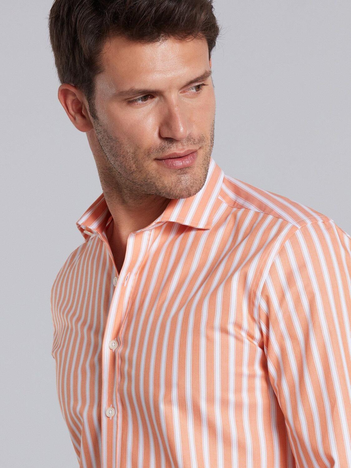 Orange and white stripes twill shirt