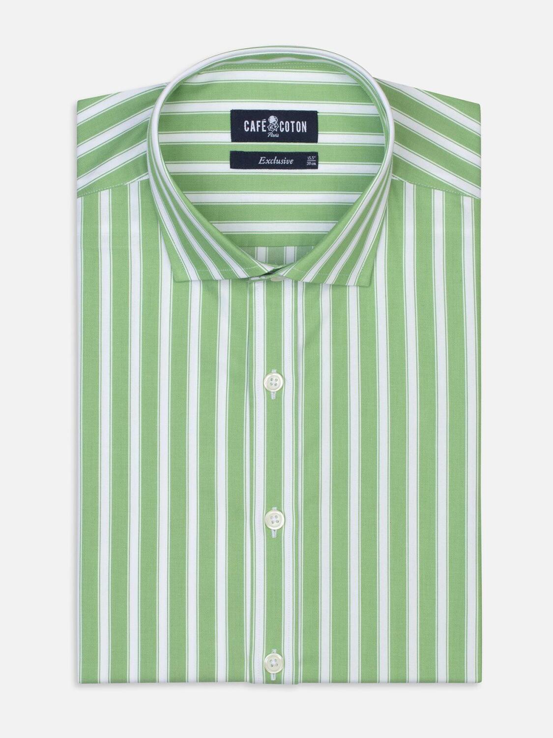 Green and white stripes twill shirt