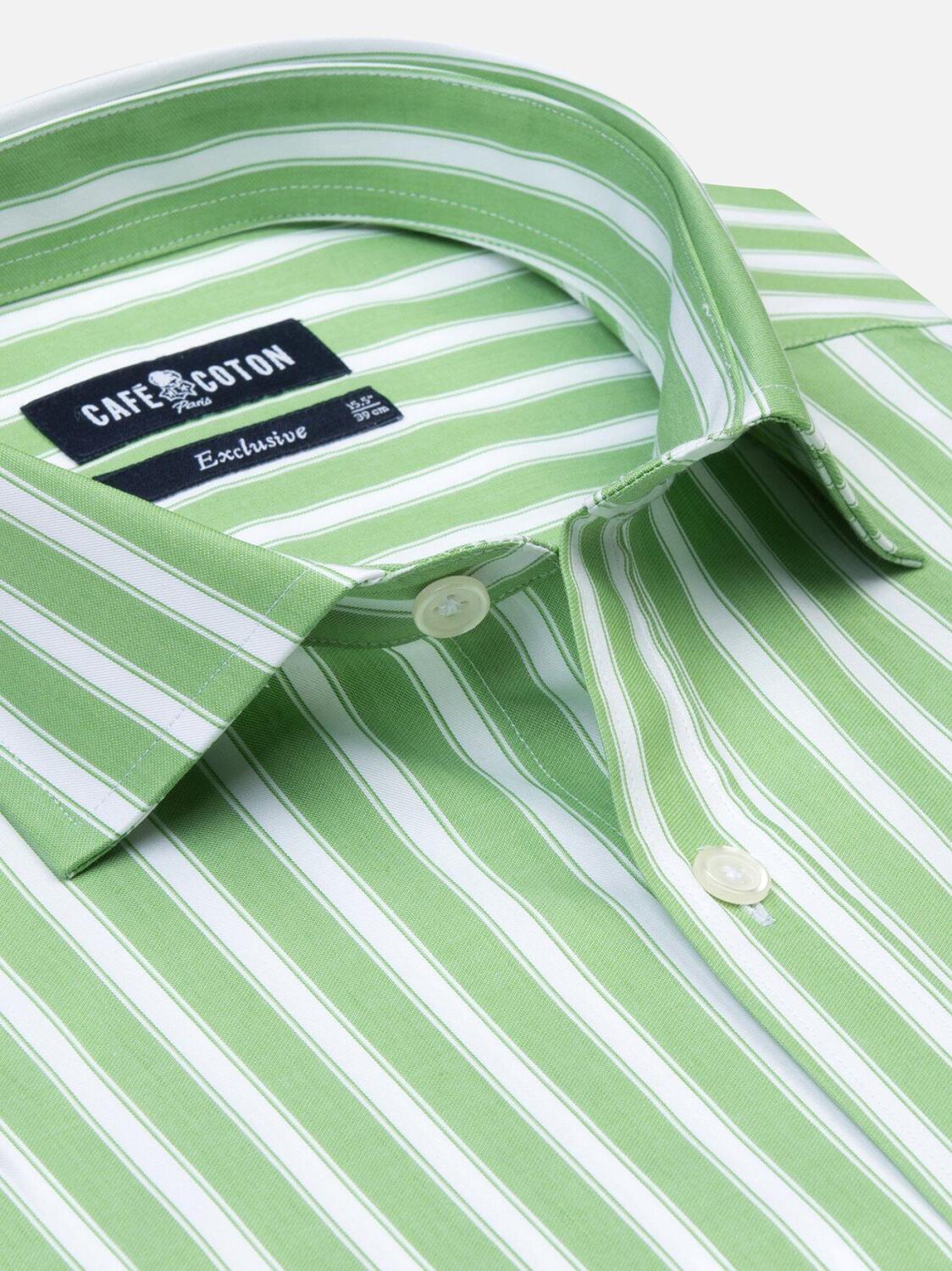 Green and white stripes twill shirt