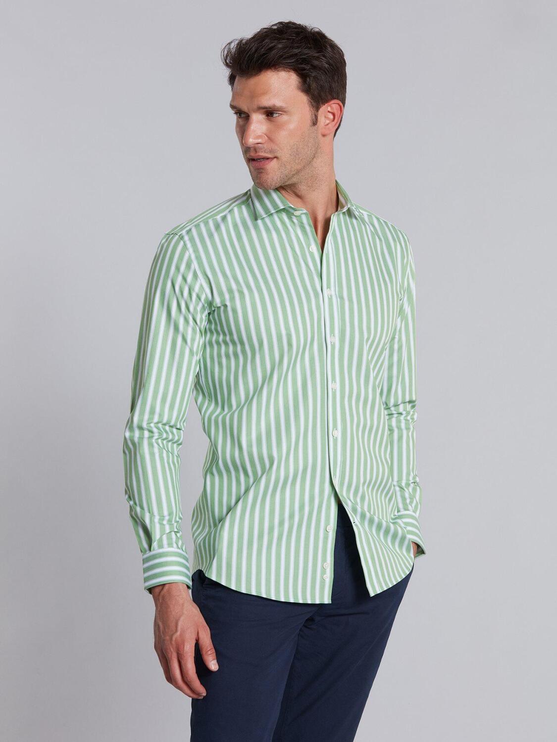 Green and white stripes twill shirt