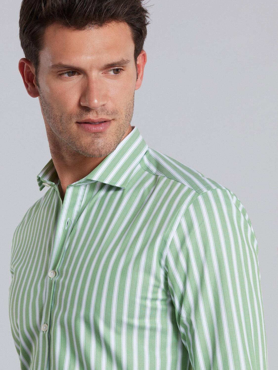 Green and white stripes twill shirt